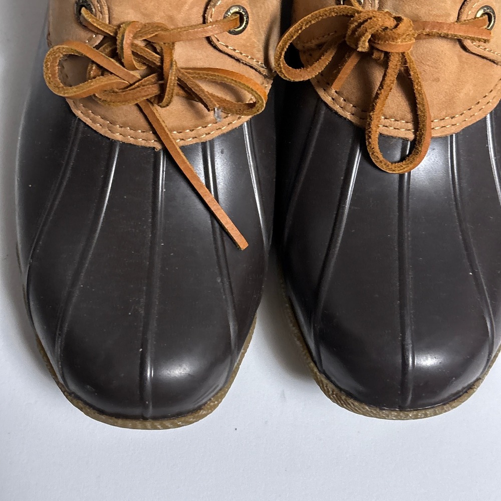 Sperry Duck Shoes Womens 11 Tan Leather Rubber Low Top Saltwater Rain Boots - Picture 6 of 12